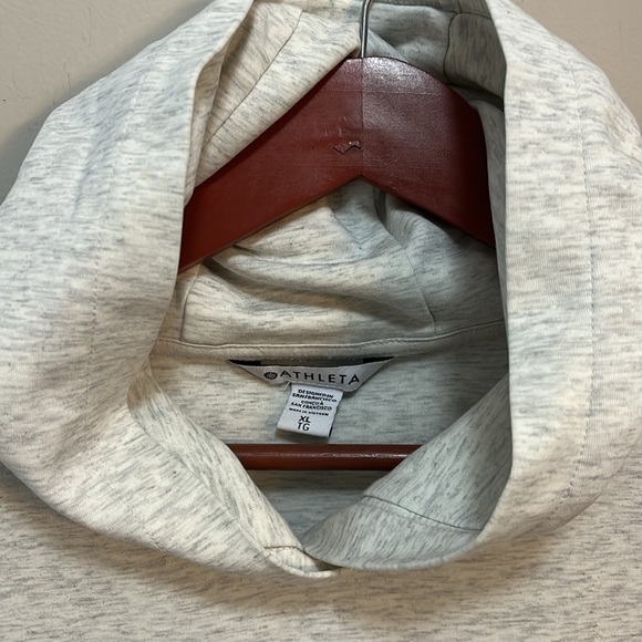 Athleta Hoodie Heather Gray & white Poplin Long Sleeve Tie waist Popover Top - Picture 6 of 12
